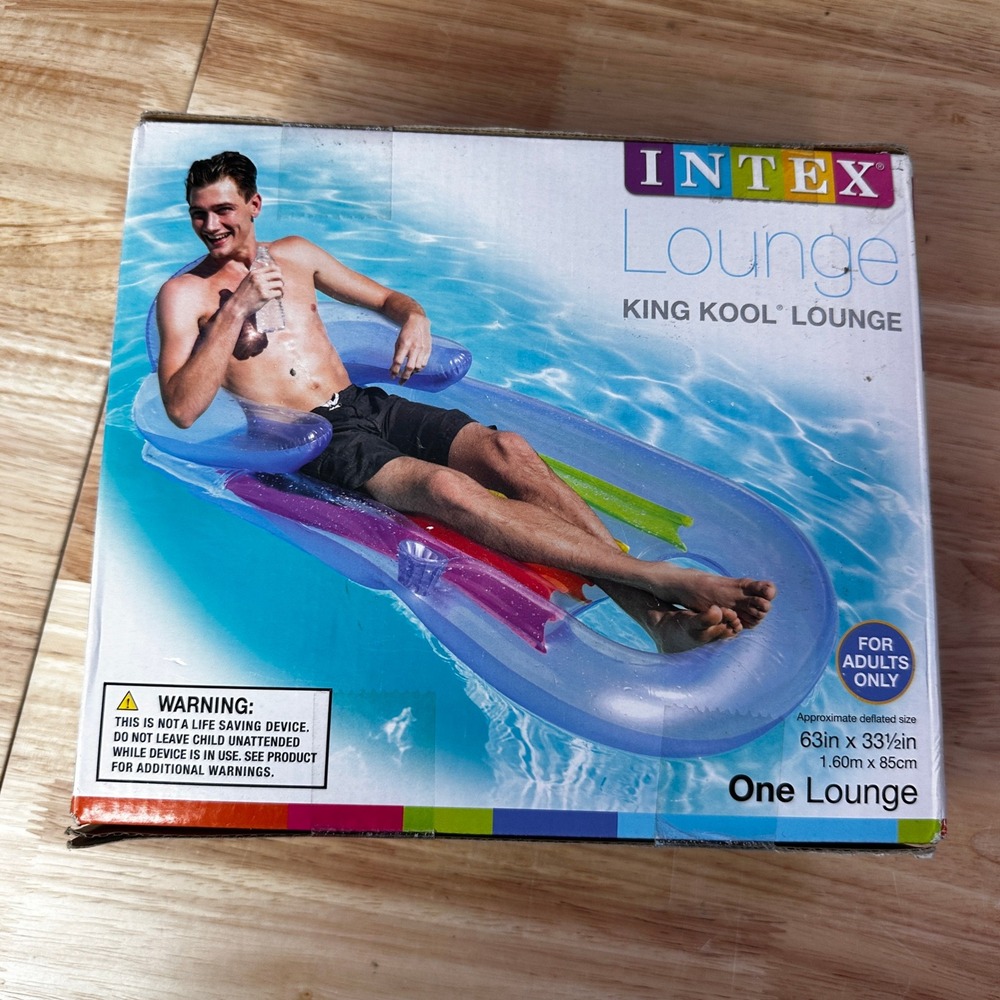 Intex King Kool Lounge Inflatable Pool Float Blue 58802WA Adult Cup Holder 63in